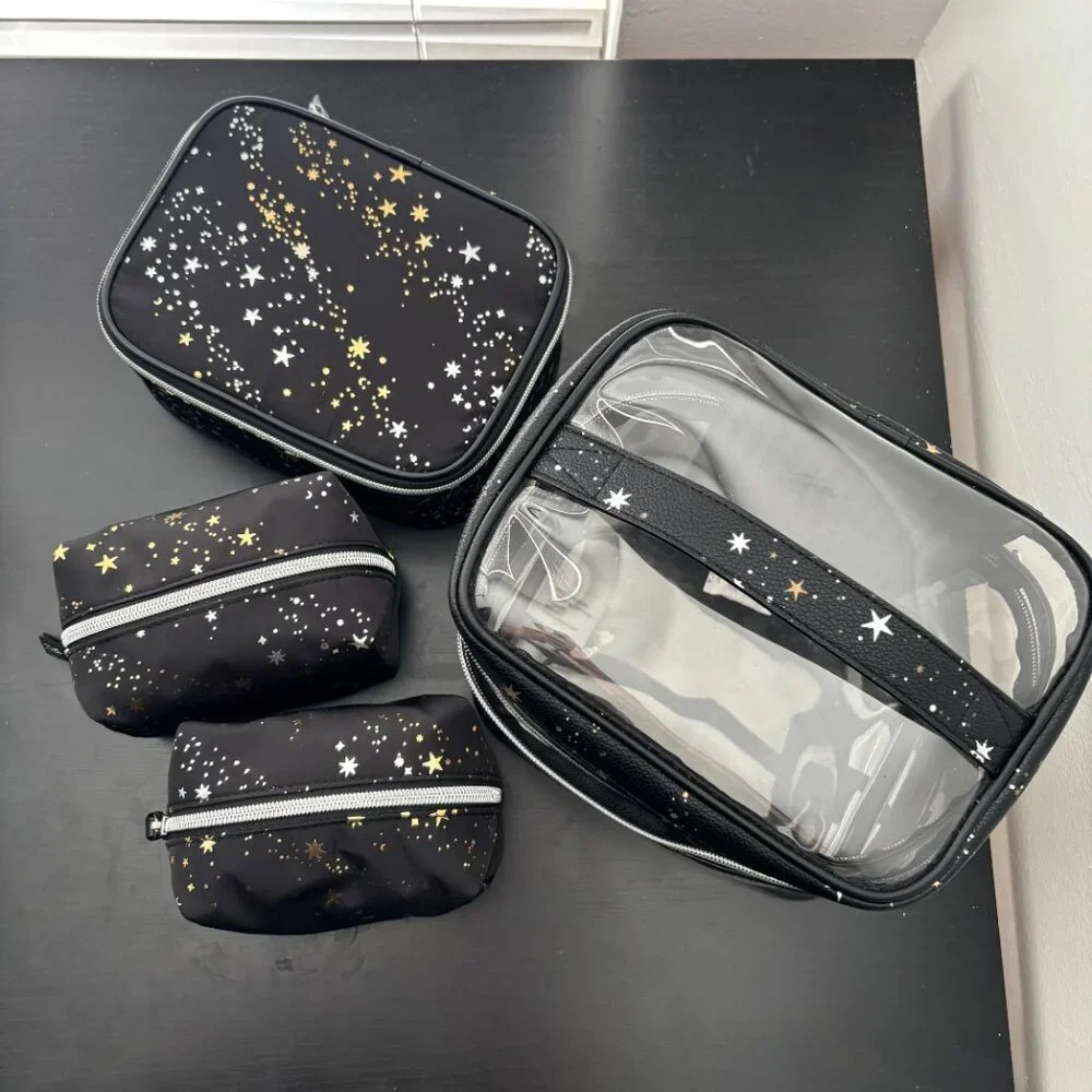 Victoria's Secret Black Clear Cosmetic Train Case with Gold Star Print - Picture 7 of 9